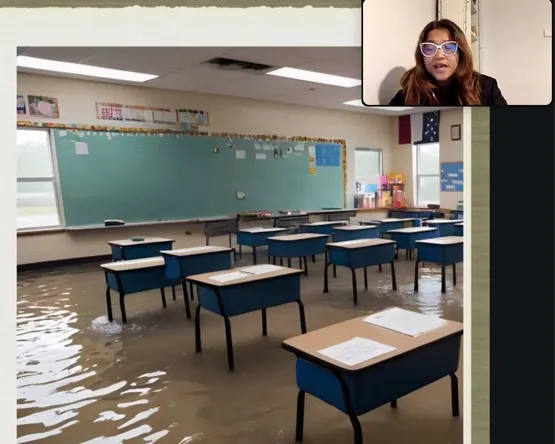 a students presents via zoom her research on flooding 